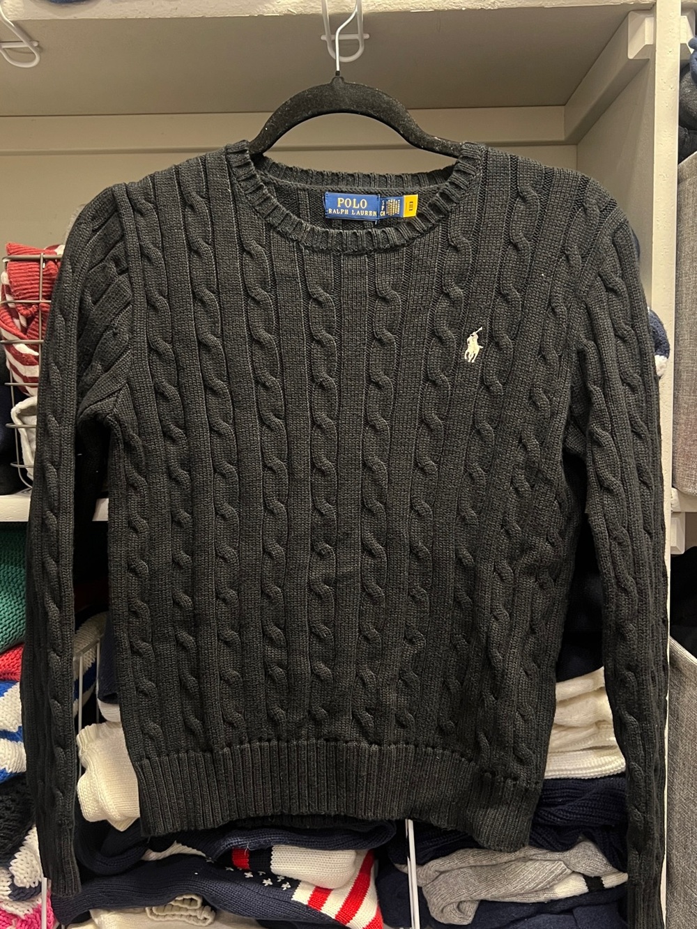 Polo by Ralph Lauren Black Cable-Knit Crewneck Sweater - Picture 1 of 2